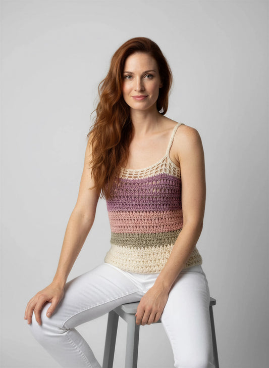 Haut crochet fait main Balladine dégradé mauve rose poudré vert sauge empiècement filet écru – Cachalabibi