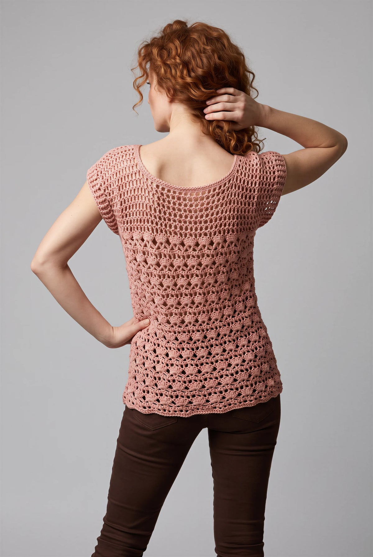 Pull femme Albicocca crochet dentelle — vue dos rose abricot — Cachalabibi