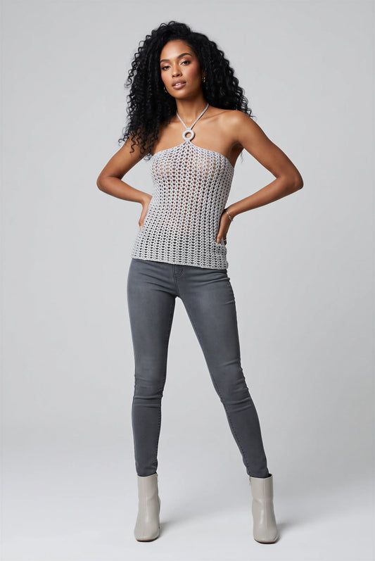 Haut Ancla bustier crochet argent — silhouette complète — Cachalabibi