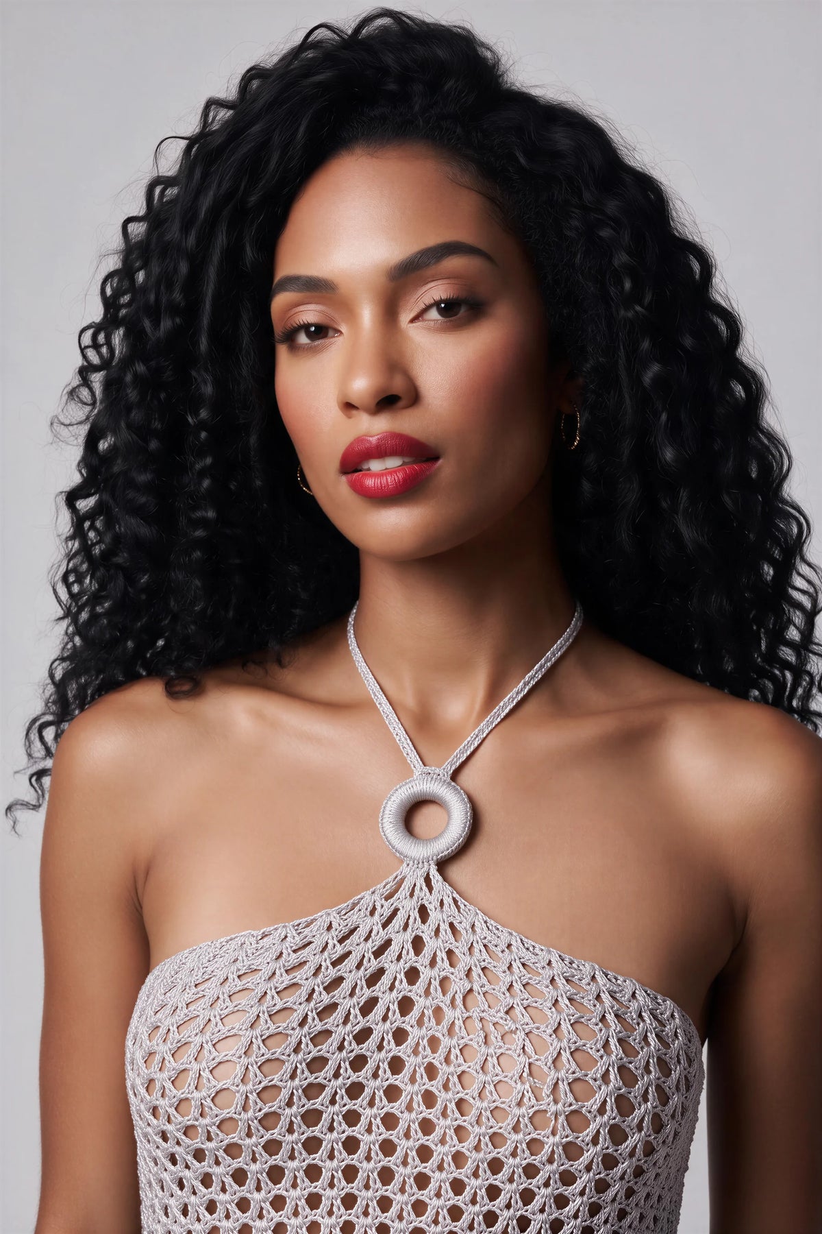 Haut Ancla crochet gris — détail anneau halter crochet — Pièce unique Cachalabibi