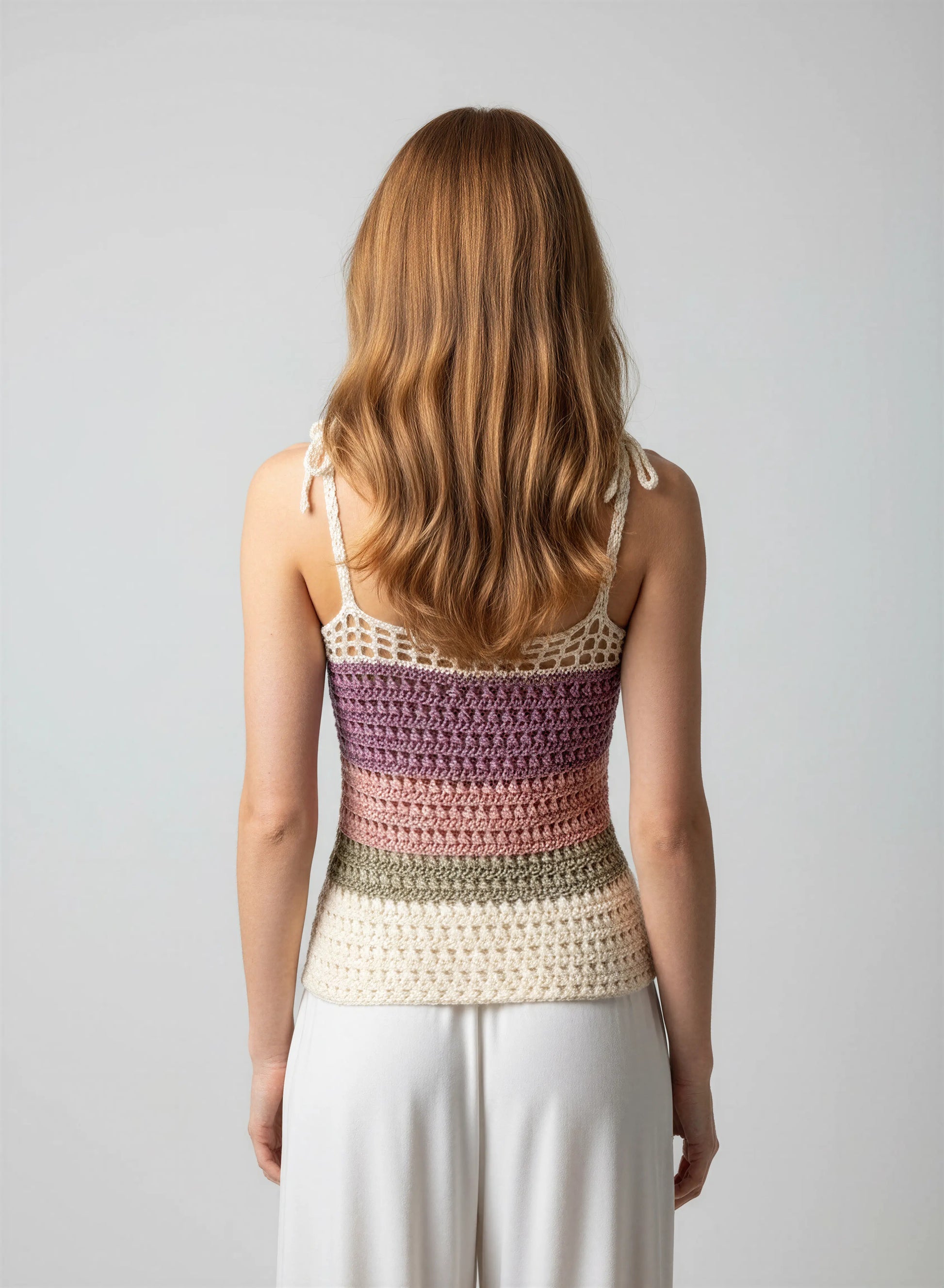 Haut crochet fait main Balladine dégradé mauve rose poudré vert sauge écru encolure carrée crop top – Cachalabibi