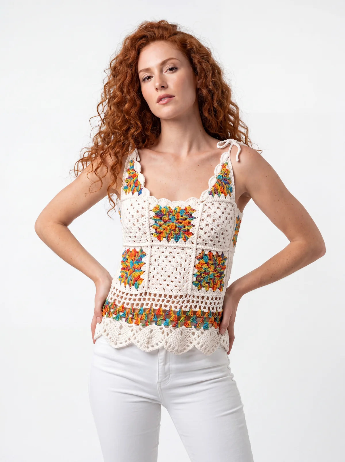 Haut femme Graniola - Blanc - Crochet fait main - Taille 40
