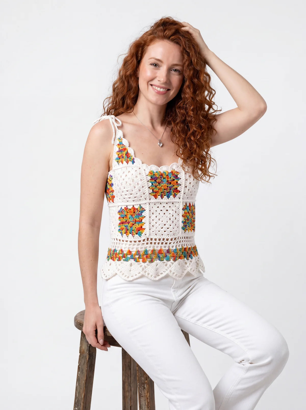 Haut femme Graniola - Blanc - Crochet fait main - Taille 40