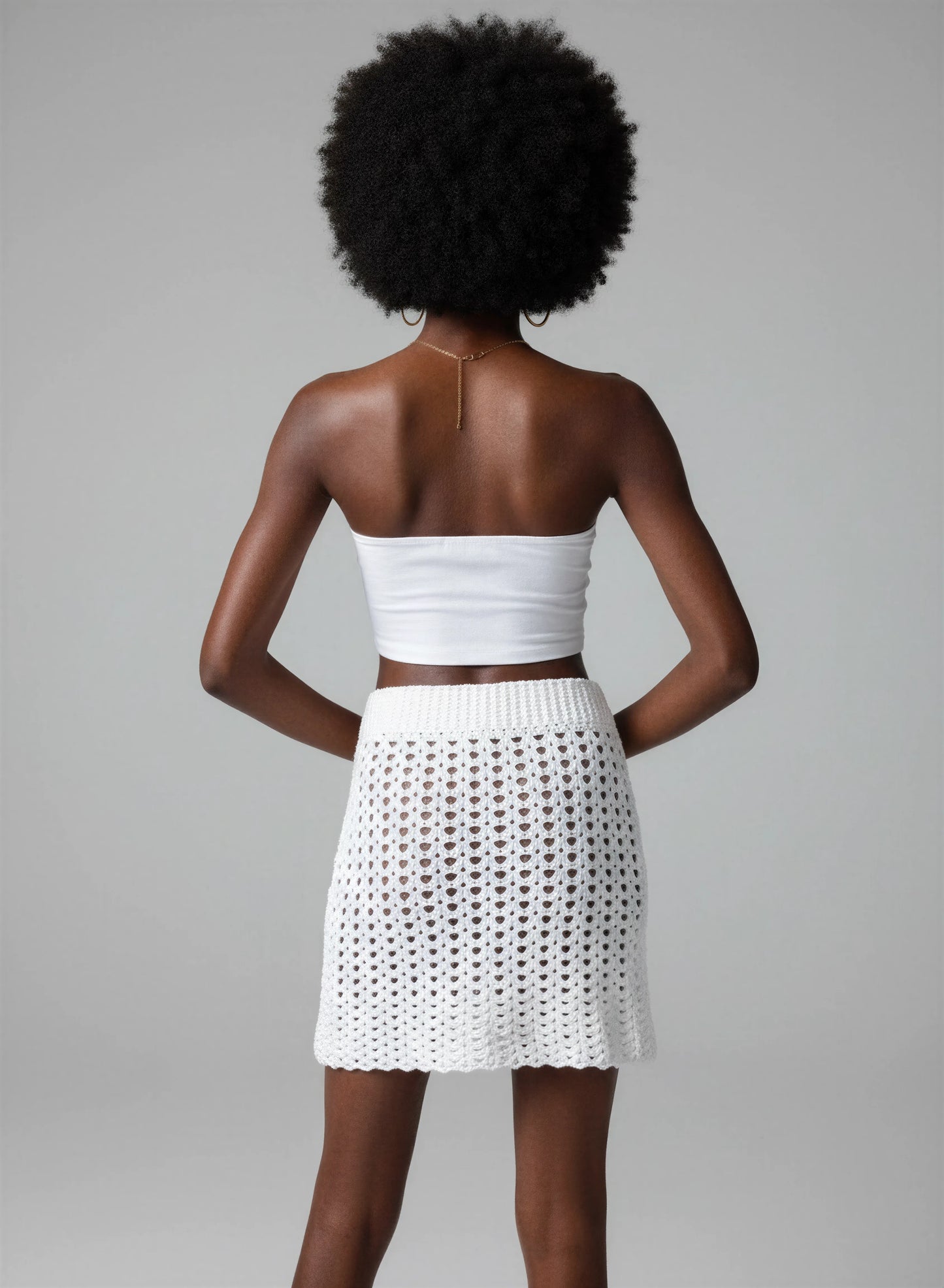 Jupe crochet fait main Gonnabianca blanc dos filet cœurs losanges ceinture côte serrée bordure festonnée – Cachalabibi