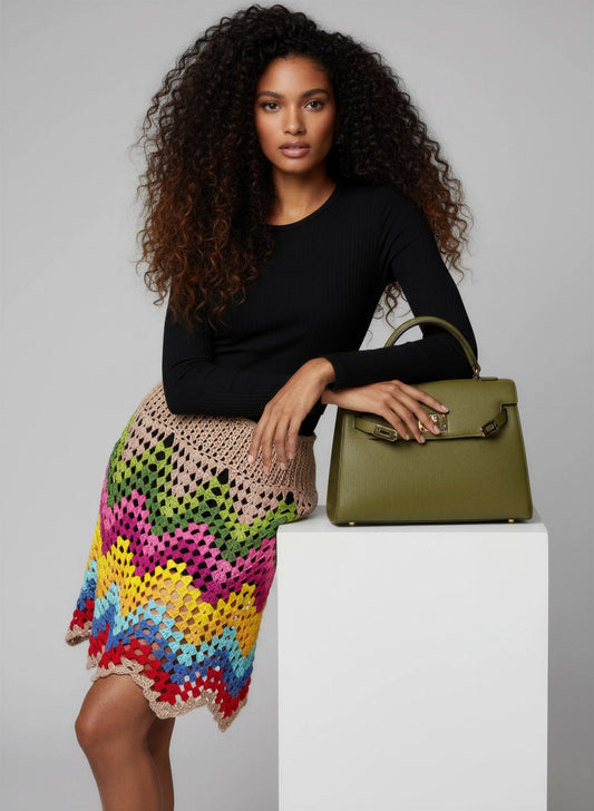 upe crochet fait main Ondenova beige vagues multicolores granny grandes mailles coupe trapèze mi-cuisse – Cachalabibi