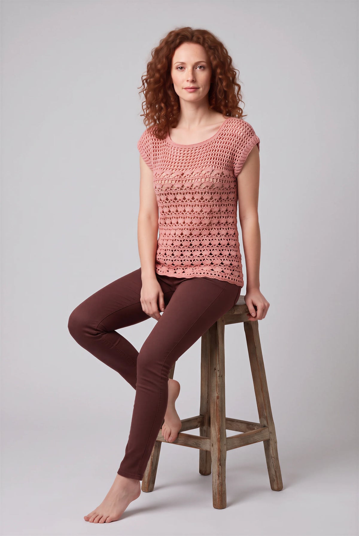 Pull femme Albicocca crochet — détail registres dentelle éventails festons — Cachalabibi
