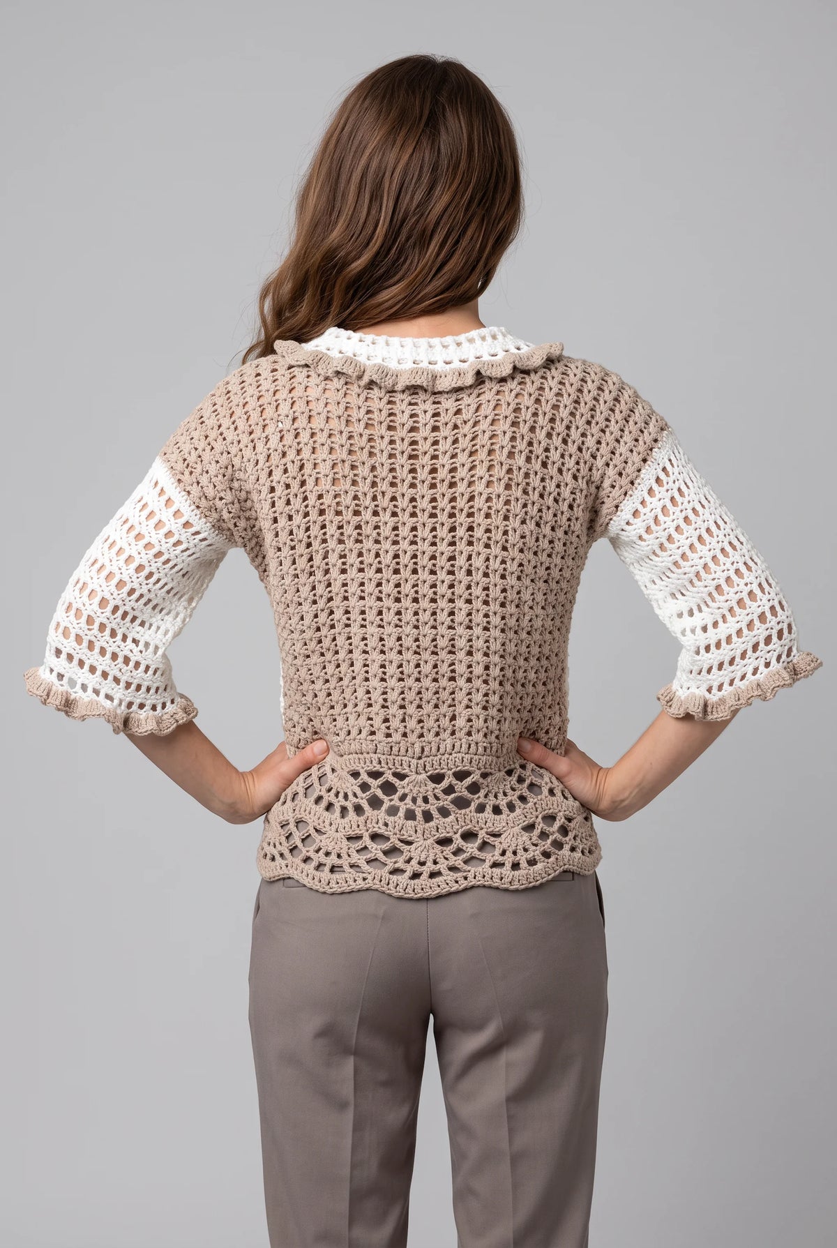 Pull Bocobogo crochet bicolore — vue dos — Pièce unique Cachalabibi