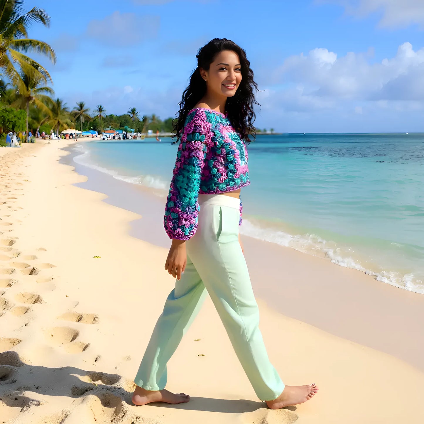 Suéter Laguna Azul - Crochet hecho a mano - Talla 38/42