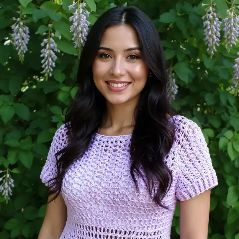 Pull au crochet fait main Glycina de Cachalabibi - parme - Schéma technique ou détail de la construction