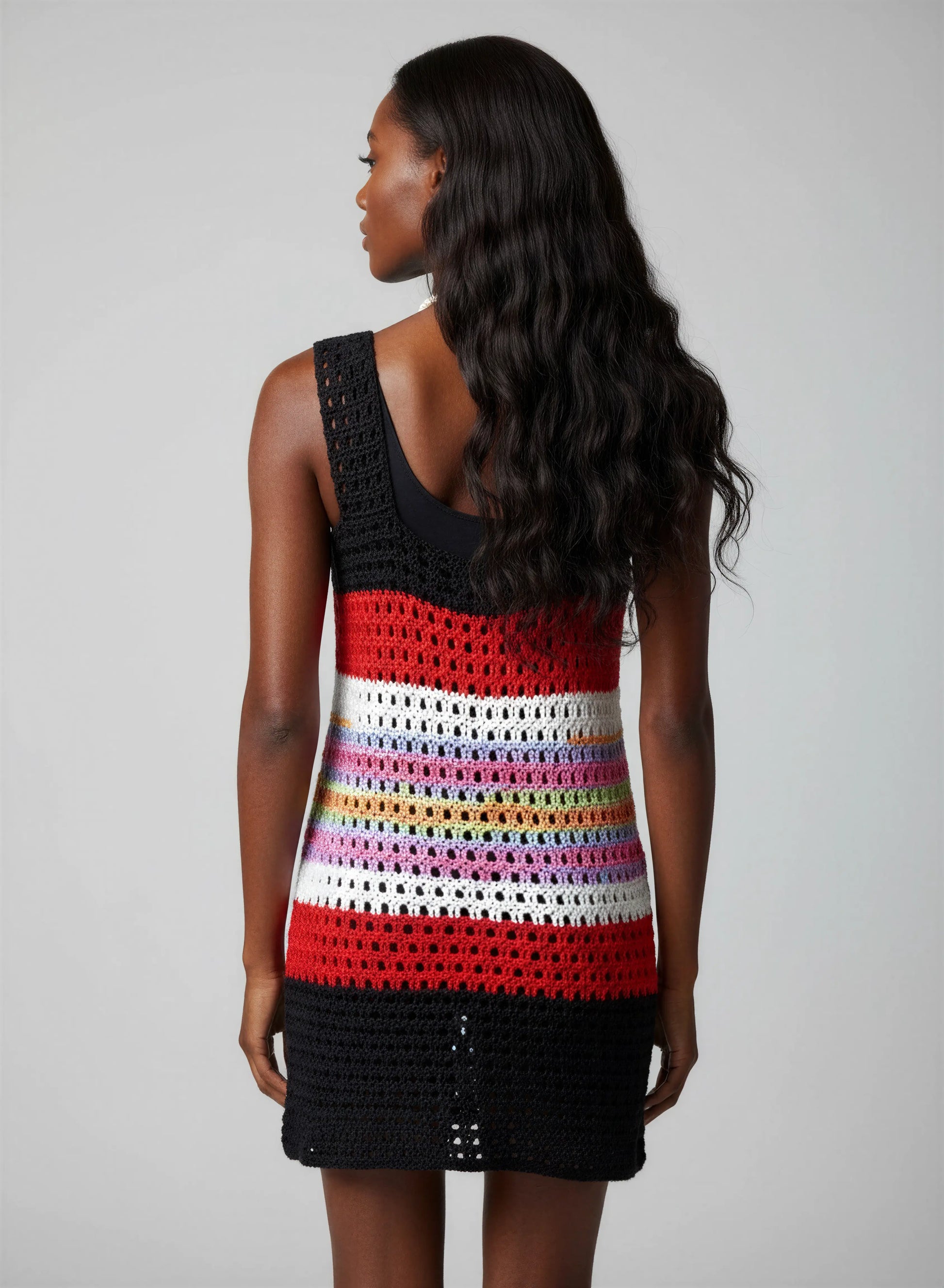 Robe de bain crochet fait main Maio noir rouge arc-en-ciel dos rayures horizontales bretelles larges noires – Cachalabibi
