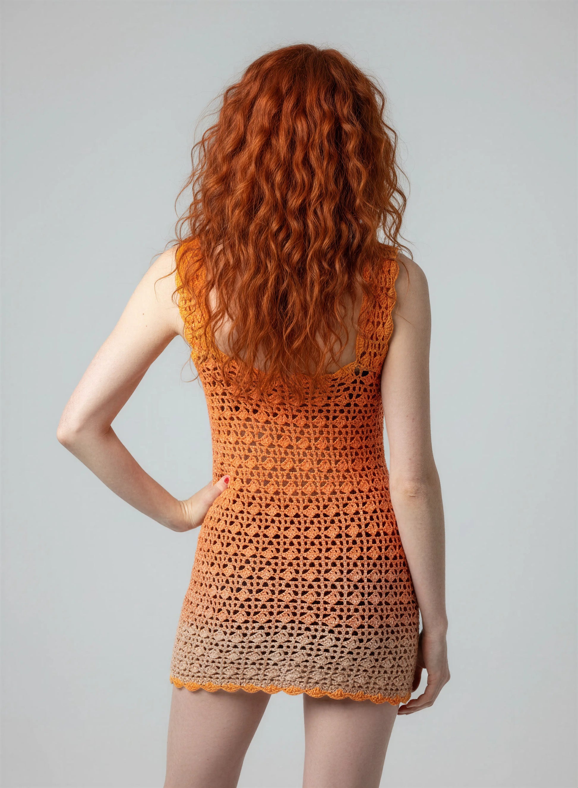 Robe de bain crochet fait main Papayago dos dégradé orange mandarine pêche bretelles festonnées orange vif – Cachalabibi