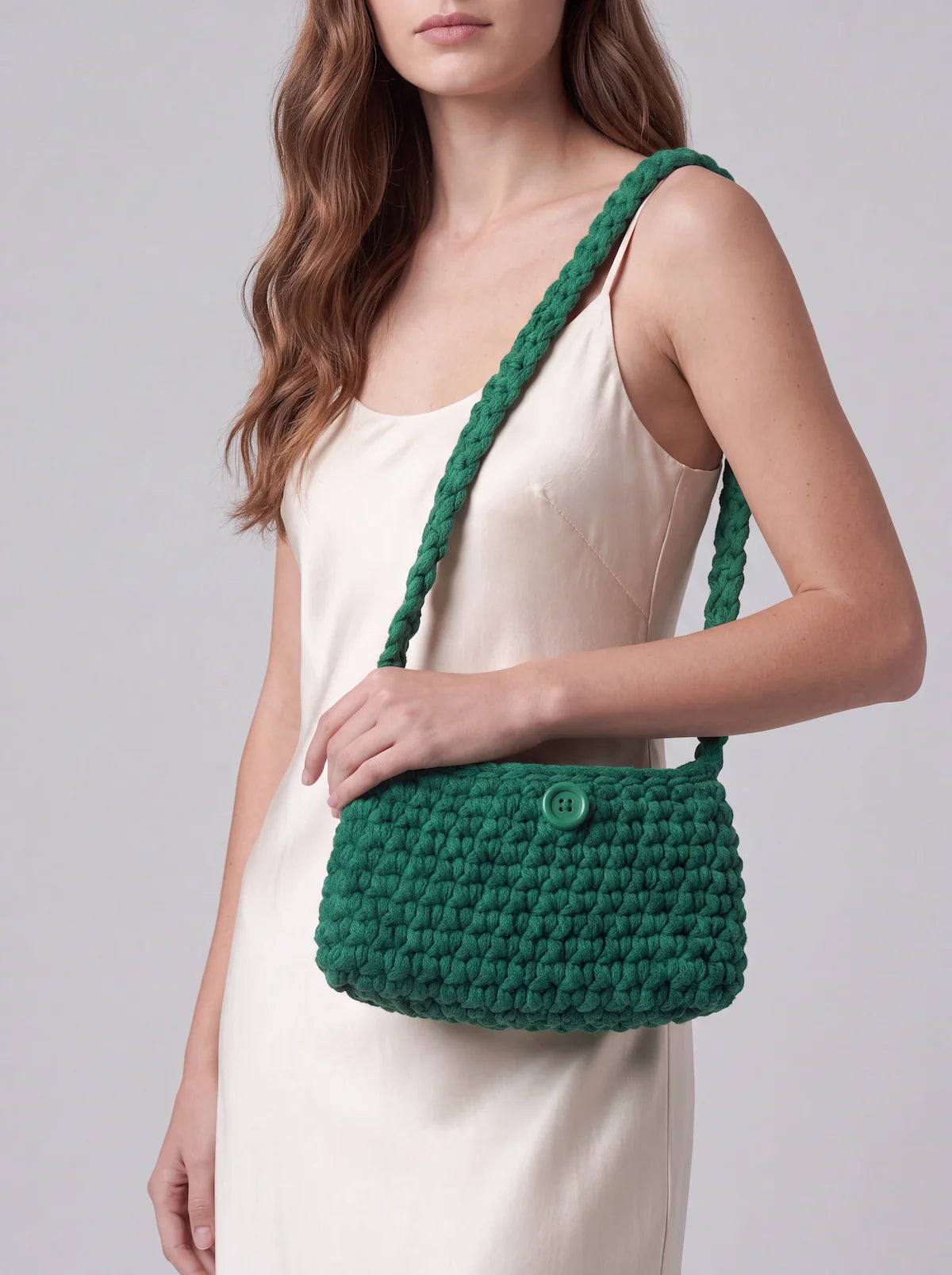 Sac à main au crochet fait main Menta de Cachalabibi - vert - porté à l'épaule
