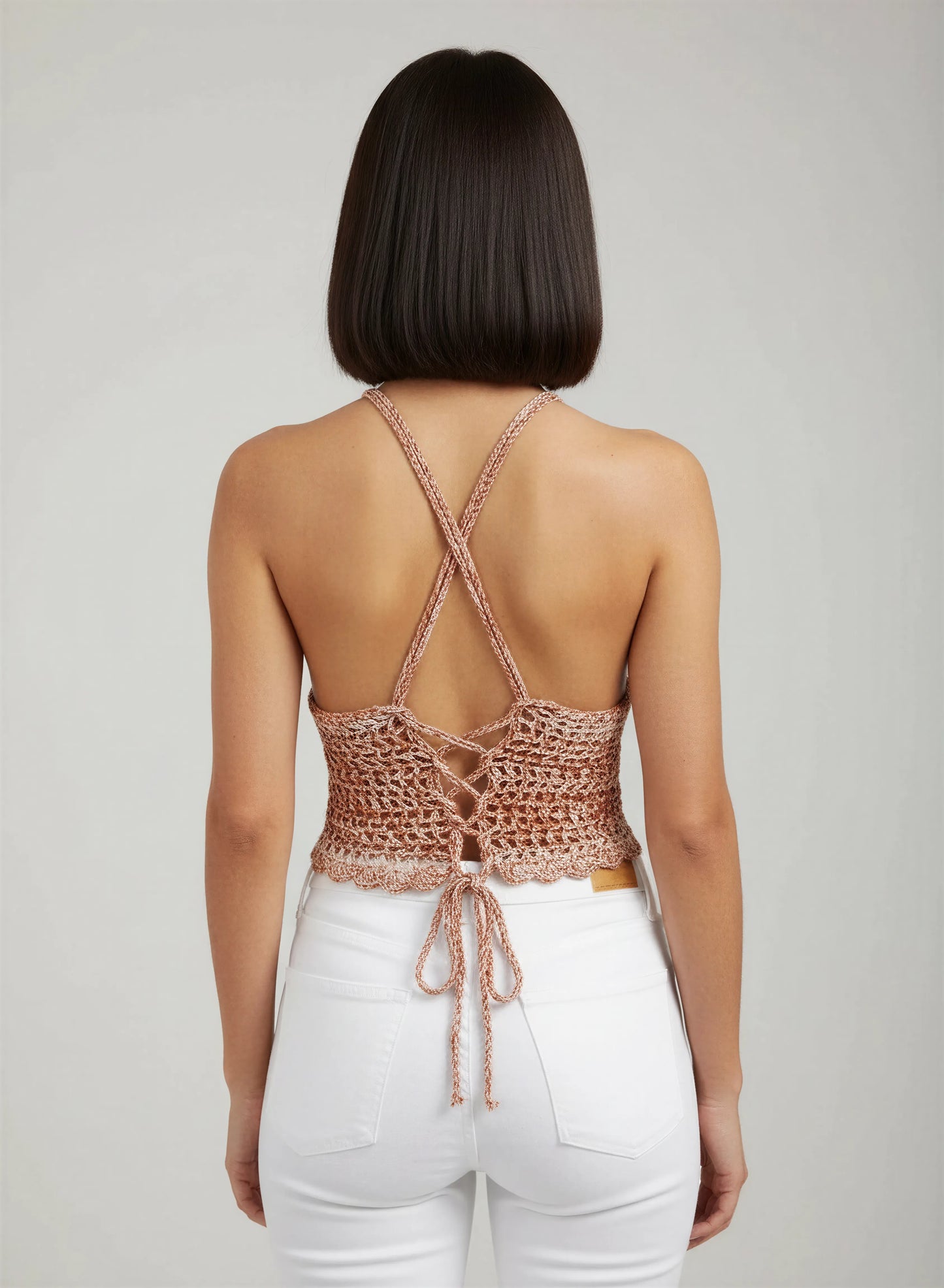 Top dos nu crochet fait main Caramelo caramel doré dos nu bretelles croisées lacet corset lien pendant – Cachalabibi