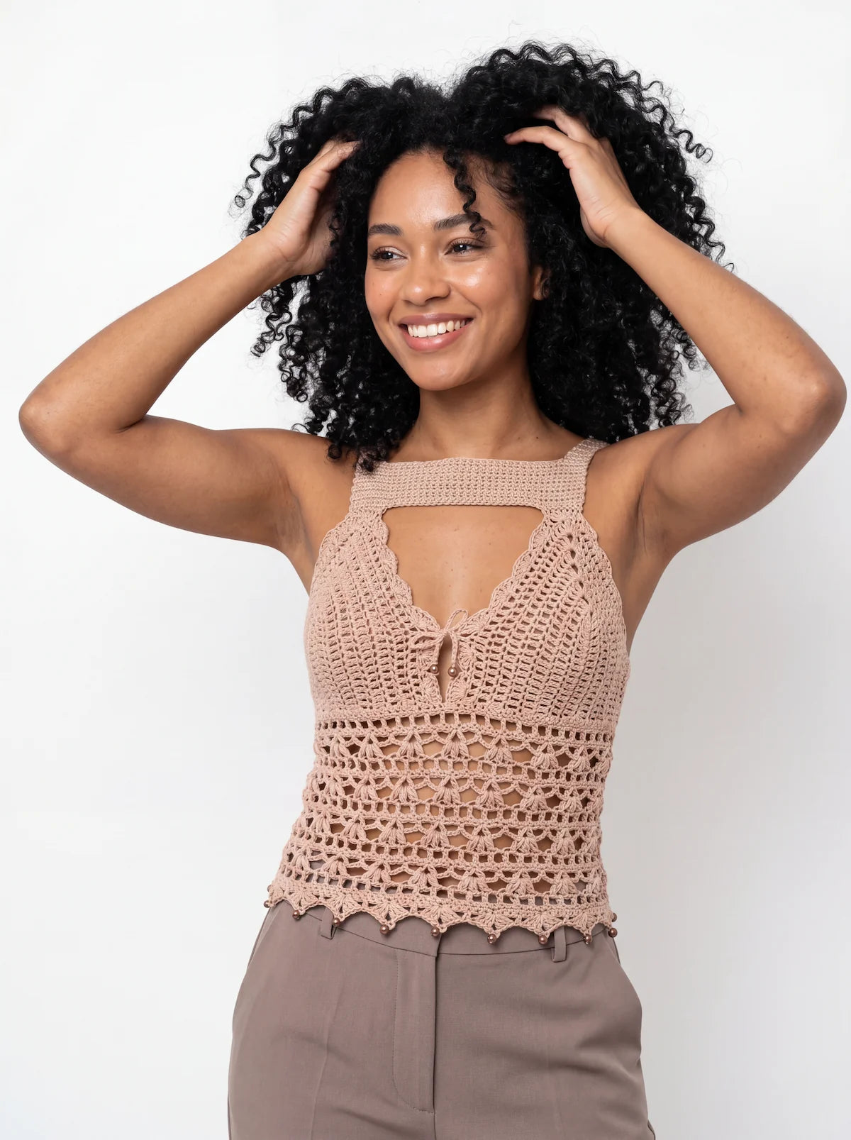 Top dos nu femme Morna - Beige - Crochet fait main - Taille 36/38