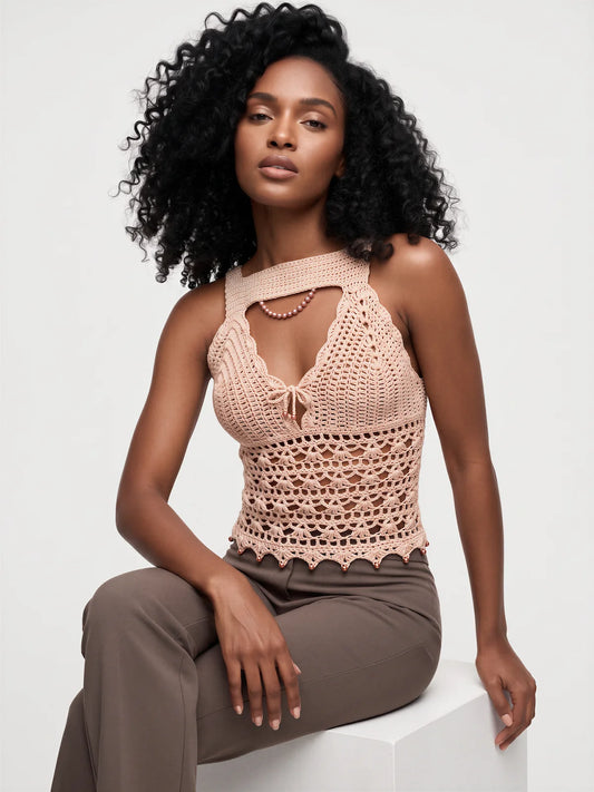 Top dos nu femme crochet Morna - Beige - Taille 36/38