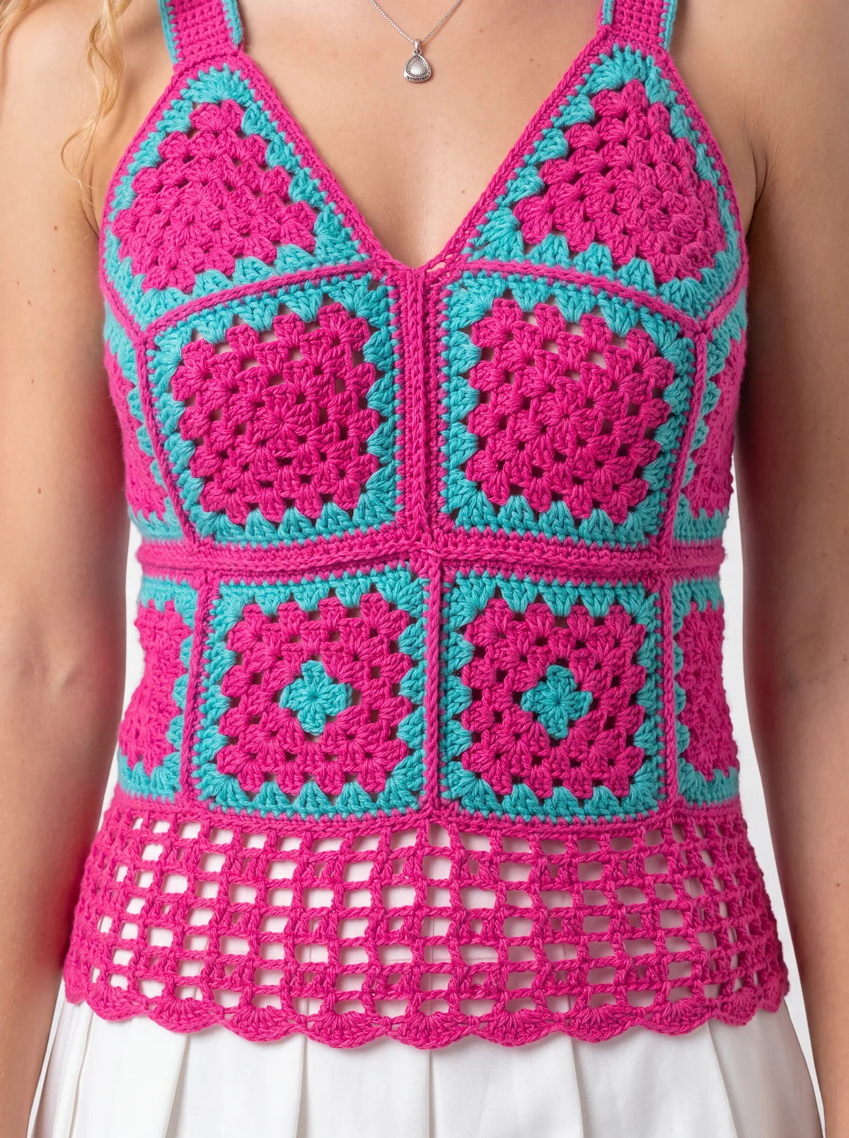 Top dos nu femme Robino - Rose - Crochet fait main - Taille 42