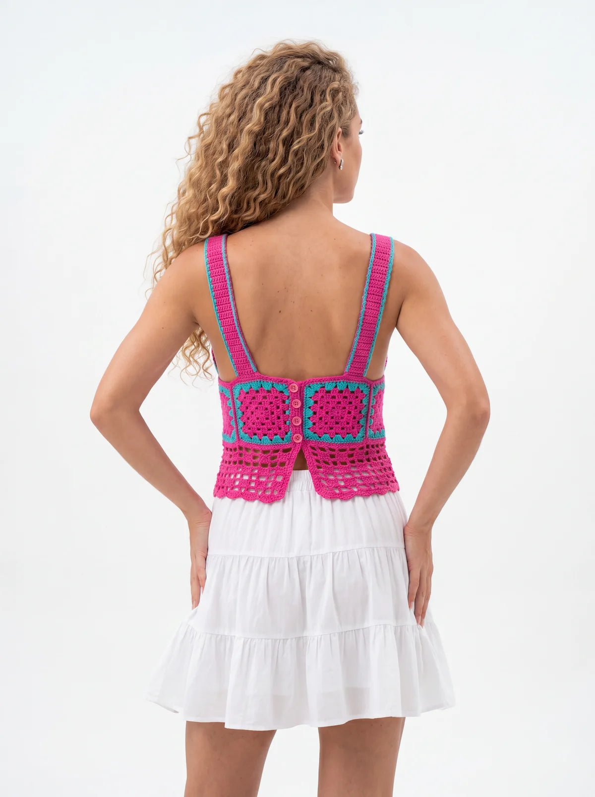 Top dos nu femme Robino - Rose - Crochet fait main - Taille 42