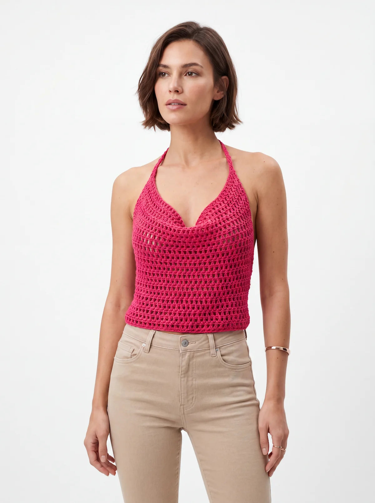 Top dos nu femme Rosabello - rose - Crochet fait main - Taille 38