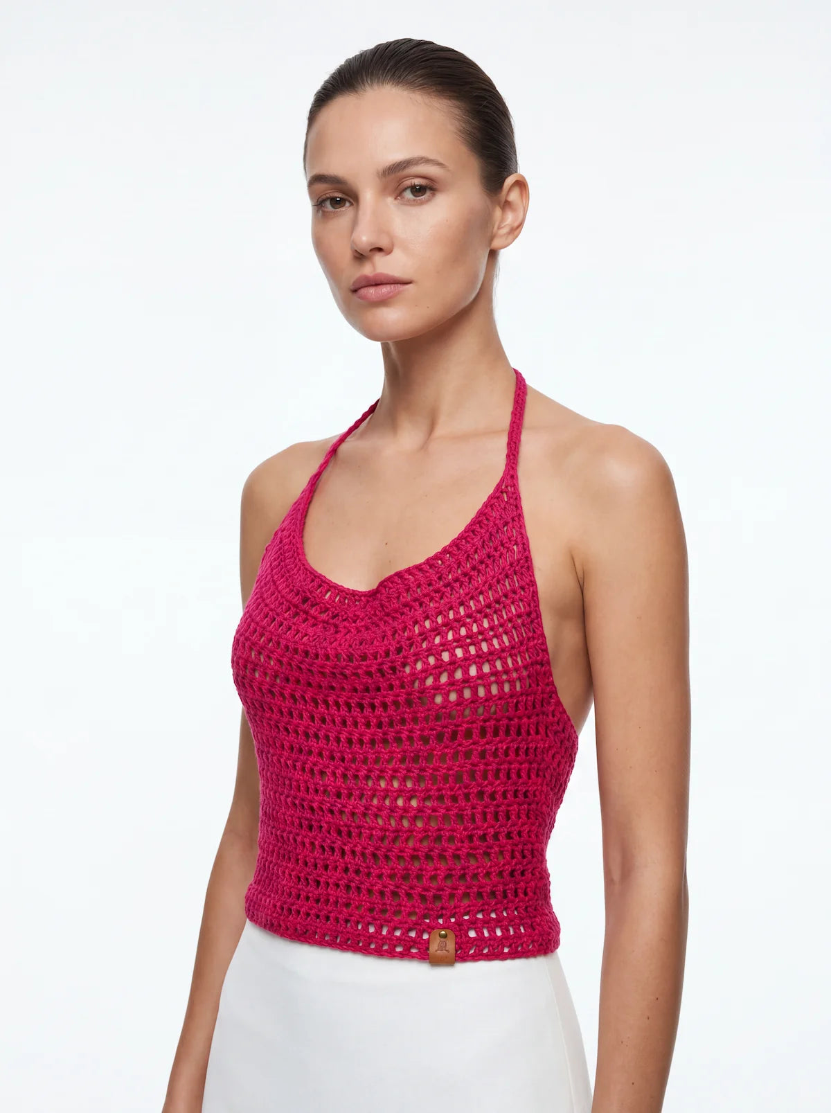 Top dos nu femme Rosabello - rose - Crochet fait main - Taille 38
