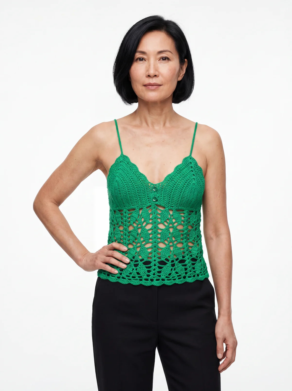 Top dos nu femme Salsino - Vert émeraude - Crochet fait main - Taille 36