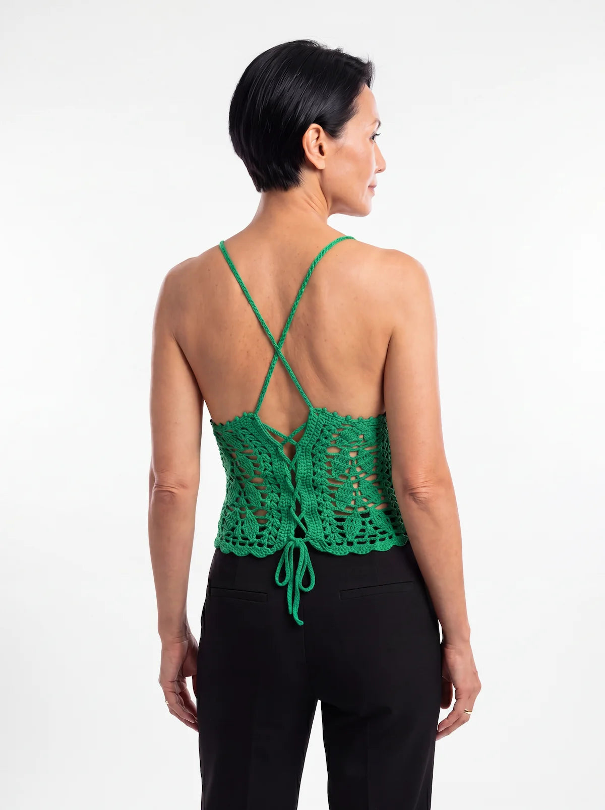 Top dos nu femme Salsino - Vert émeraude - Crochet fait main - Taille 36