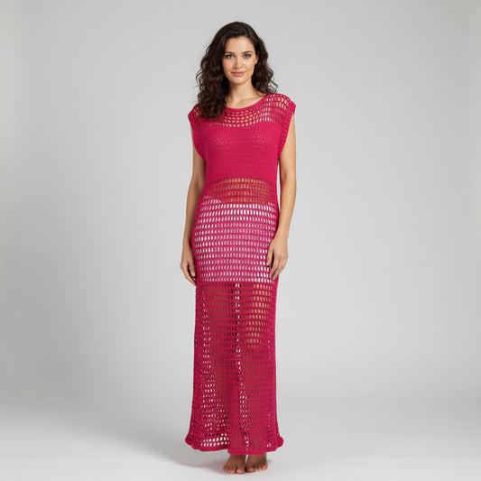 Tunique crochet fait main Eden rouge framboise – Cachalabibi 