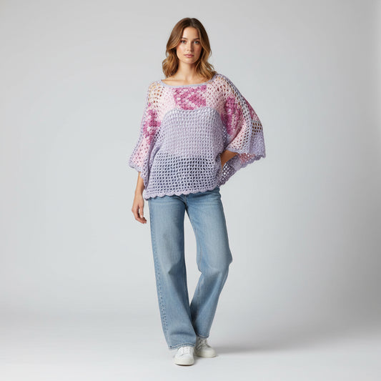 Tunique poncho crochet fait main Lupina granny squares lavande rose – Cachalabibi 