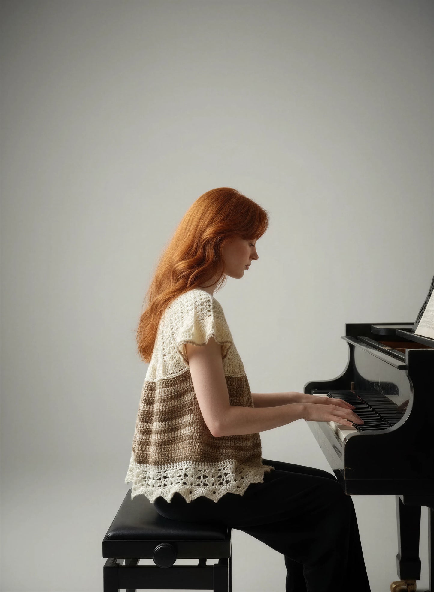 Vareuse crochet fait main Maglia écru profil piano yoke ajouré manches volantées bordure festonnée – Cachalabibi