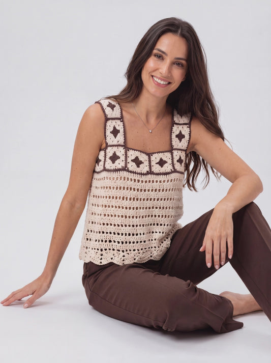 Haut femme Ninnananna - Blanc et marron - Taille 40