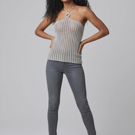 Haut bustier crochet argent — silhouette complète en vidéo — Cachalabibi